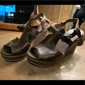 Timberland Brown Leather Wedge Sandals